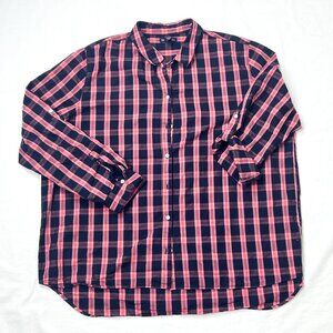 Gap Boyfriend Fit Button Up Shirt Women Size XXL Pink NavyBlue Plaid Long Sleeve
